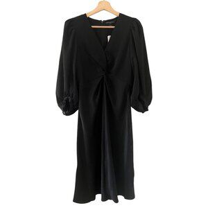 Banana Republic Babydoll Twist Front Midi Dress Black 4 Whimsygoth Dark Romantic